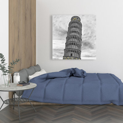 Outline of Tower of Pisa in Italy - Oil Painting Print on Wrapped Canvas -  Fleur De Lis Living, DDC2D2E1EC2A4005859A618FB9B1960E
