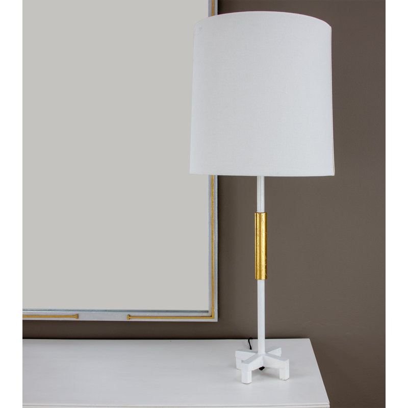 Aylan Table Lamp, White/Gold Leaf, White