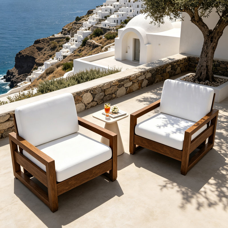 Chaises longues d'extérieur en teck avec coussin et accoudoirs Gustina, Beige, Natural Wood