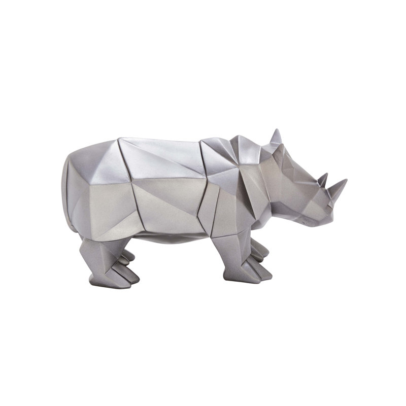 Silver Geometric Resin Rhino Sculpture, 12"