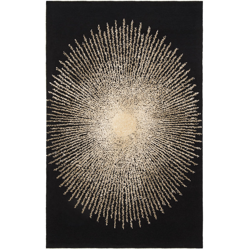 Tapis noir / beige en laine touffetée à la main Olivarria, Rectangle 2 pi x 3 pi