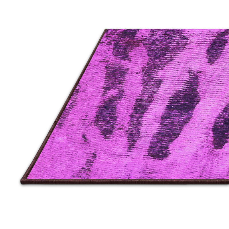 Tapis abstrait rose / mauve fabriqué à la machine, Rectangle 7 pi x 10 pi