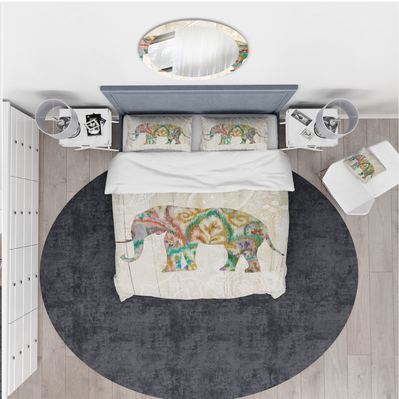  Ensemble de housse de couette éclectique ivoire en microfibre, Housse de couette très grand + 2 taies décoratives