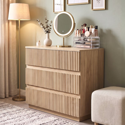 23.62 Inch Fluted 3 Drawer Handleless Cabinet