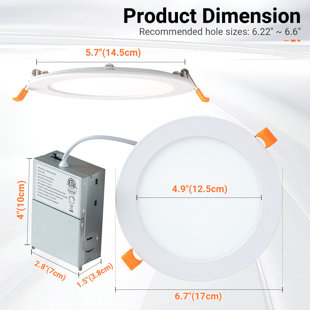 Paquet de 24, 6 po Luminaire encastré ultra-mince à DEL 5cct avec boîte de jonction, garniture d'éclairage encastré à DEL à intensité variable