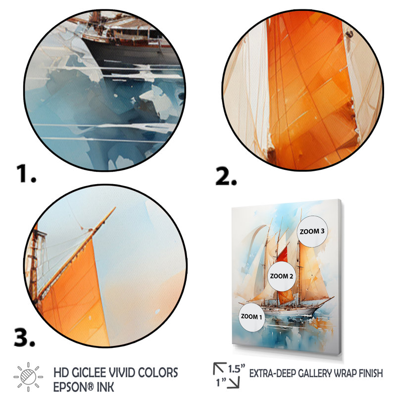 Voilier aquarelle et voiles - Décoration murale nautique et plage, L 16 po x H 32 po, Cadre flottant noir