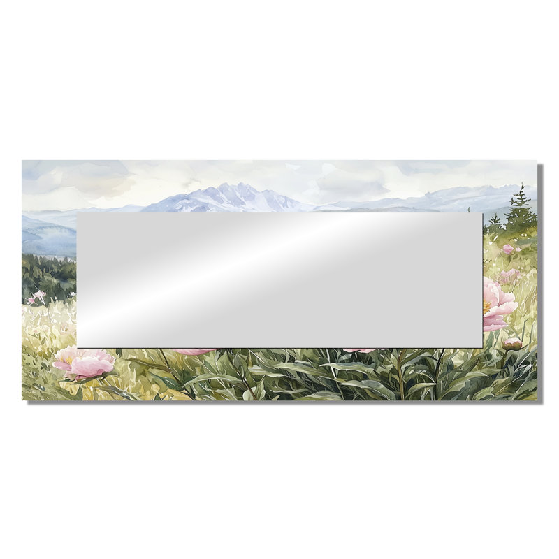 Peonies In The Alpine Meadow I - Floral Mirror Wall Art - Printed On Metal, 28" x 60"