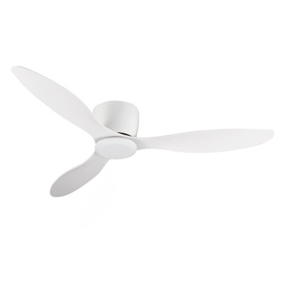 52" Flush Mount White Ceiling Fan Without Light, 3 Reversible Blades, With 6 Speeds Reversible DC Motor,Low Profile Ceiling Fan With No Light For Living Room Kitchen Bedroom