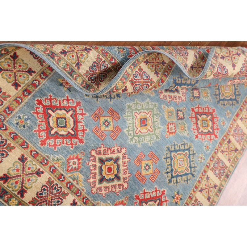 Tapis bleu clair à motif géométrique Kazak 4