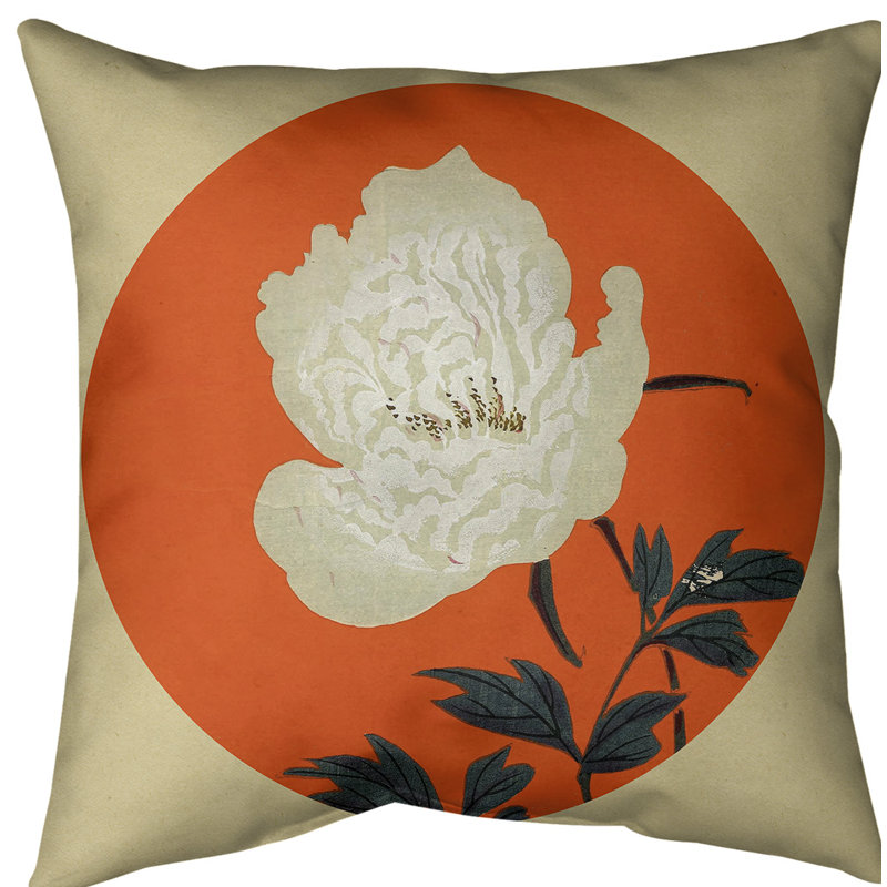 Coussin de peinture à fleur japonaise, 20 po x 20 po, Orange, Protection UV