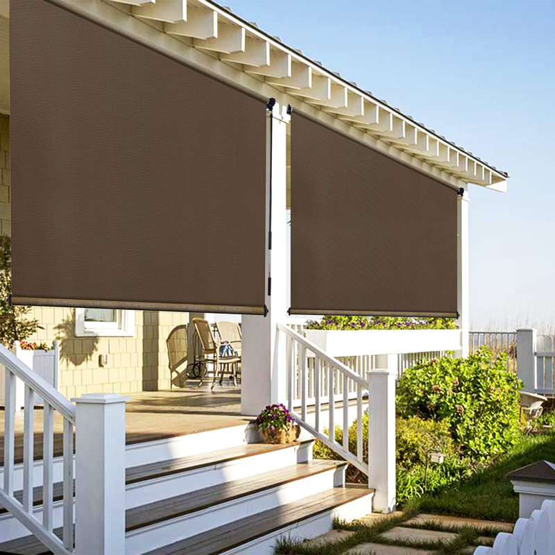 Outdoor Roller Shade  Fabric Blind Sesame 220GSM Roll Up Shade, Wand Operation Exterior Roller Shade Cloth for Patio Porch Gazebo, Spliced of Two