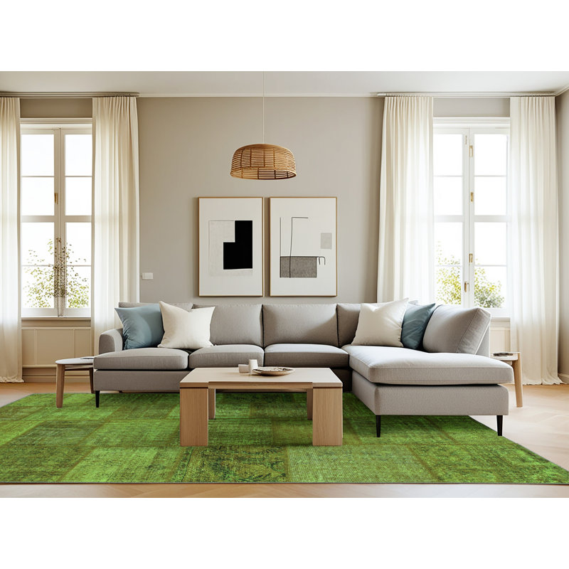 Tapis contemporains vert lavable à la machine 942, Rectangle 8 pi x 10 pi
