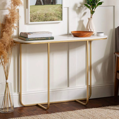 Console rectangulaire en fer blanc et bois blanc doré