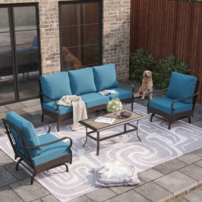 Sherborn 5-Person Rocking Powder Coated Steel Patio Conversation Set
