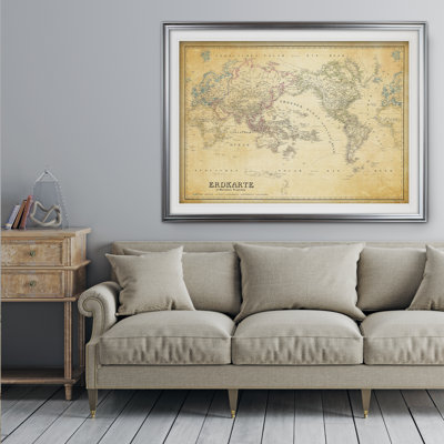 Carte du monde rétro «Parchement», reproduction d'art graphique encadrée