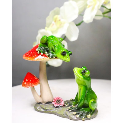 Love Affair Green Pond Frogs Couple In Courtship By Toadstool Mushrooms Figurine