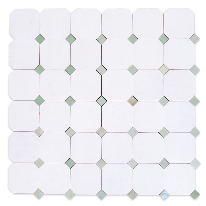 Contemporary Zellige Panels, 12" X 12" X 1/2", Terracotta With Dusty Blue Accents, White/Off White