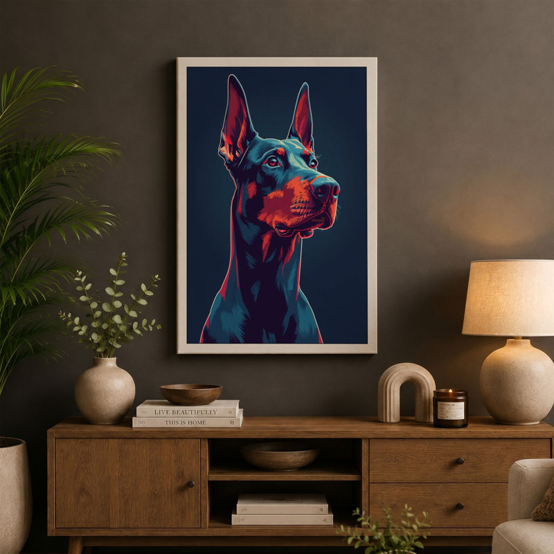 Neon Doberman Modern - Wrapped Canvas, 24x16 - 61.0 x 40.6 cm, Ochre Border