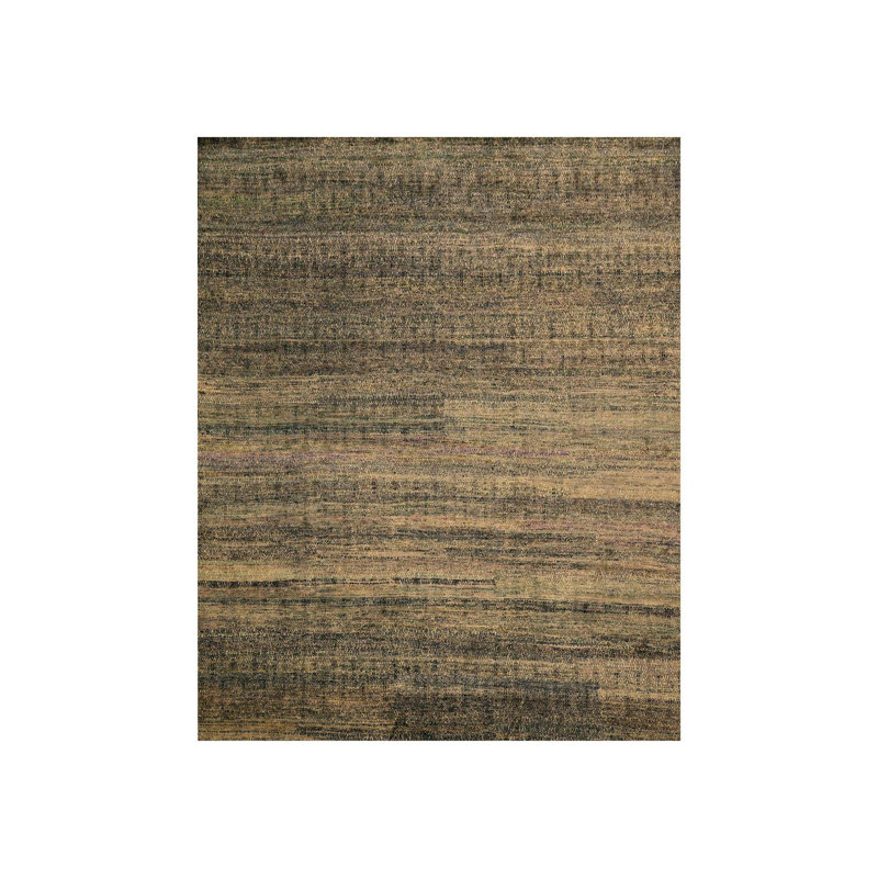 Tapis oriental brun en soie noué à la main 8 pi 0 po x 10 pi 2 po - MOA10276186