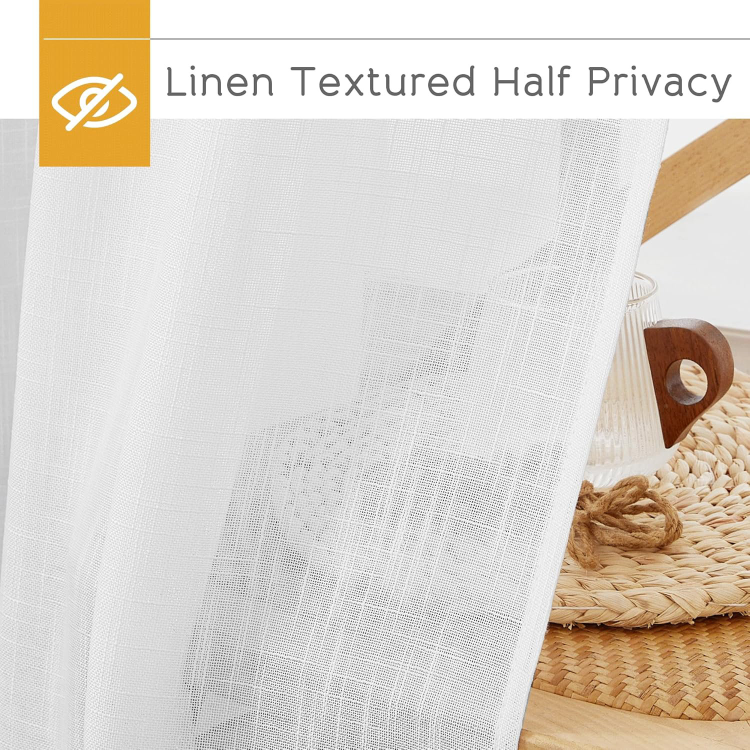 Hokku Designs White Sheer Curtains For Living Room - Privacy Linen Fabric  Curtains Semitransparent Farmhouse Country Curtains Light \u0026 Airy For Patio  Door Bedroom Bay Window, W 52 X L 90 Inch, 2 Panels | Wayfair, image size:1500x1500