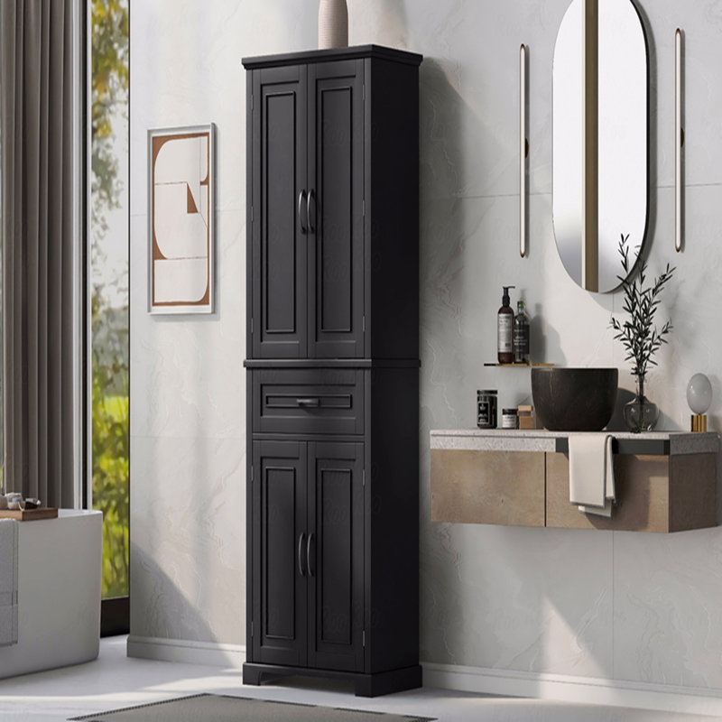 Bathroom Storage Cabinet With Doors And Drawer, Multiple Storage Space, Adjustable Shelves, Black