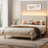 Corduroy Upholstered Platform Bed with Channel-Tufted Headboard, Modern Queen Bed Frame with Soft Padded Edges and Ambient LED-755949447-755949442