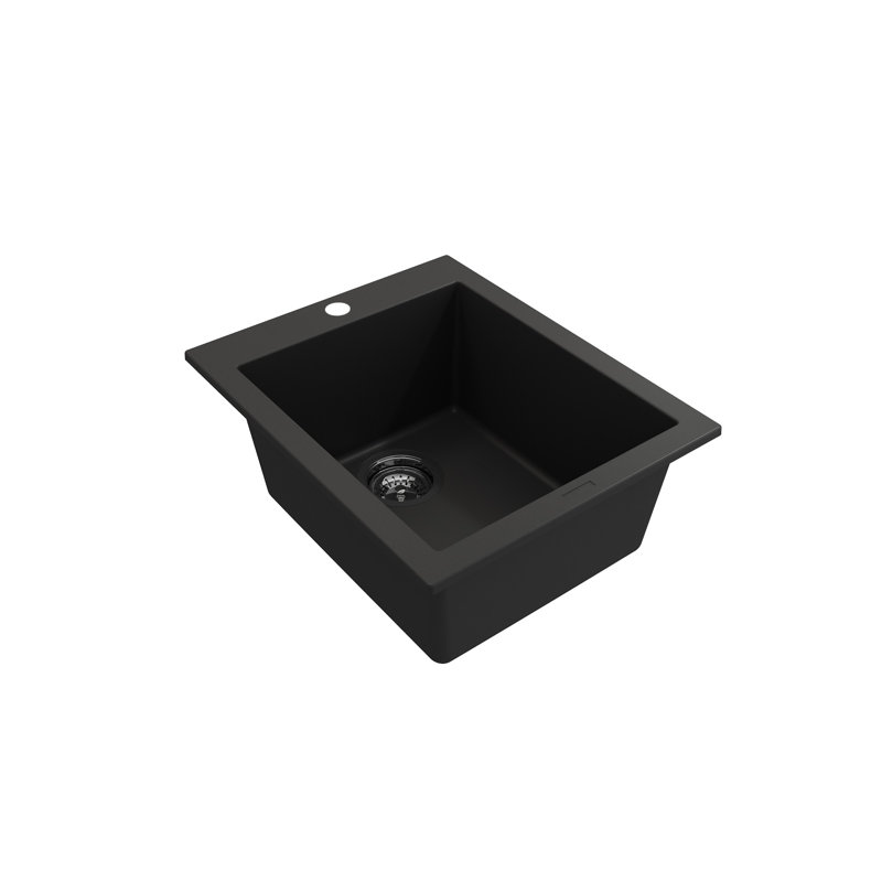 Campino 16'' L Single Bowl Granite Kitchen Sink, Matte Black
