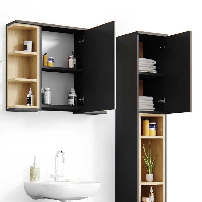 Lachrista Freestanding and Wall Bathroom Storage Furniture Set, Grey/Black/Brown