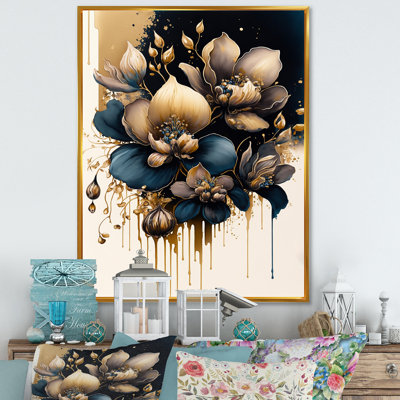 Fleurs d'orchidées bleues et dorées - Fleurs d'orchidées bleues et dorées - reproduction sur toile