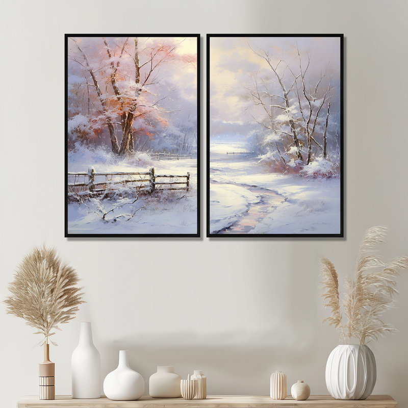 «Winter's Silente River», art mural neige 2 paysages, Black, H 36 po x l 48 po, Impression encadrée flottante