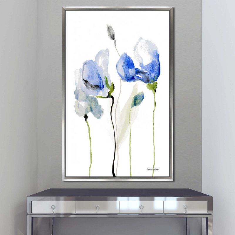 «All Poppies II» par - Peinture, Cadre flottant argent, H 43,5 po x l 27,5 po x P 2 po
