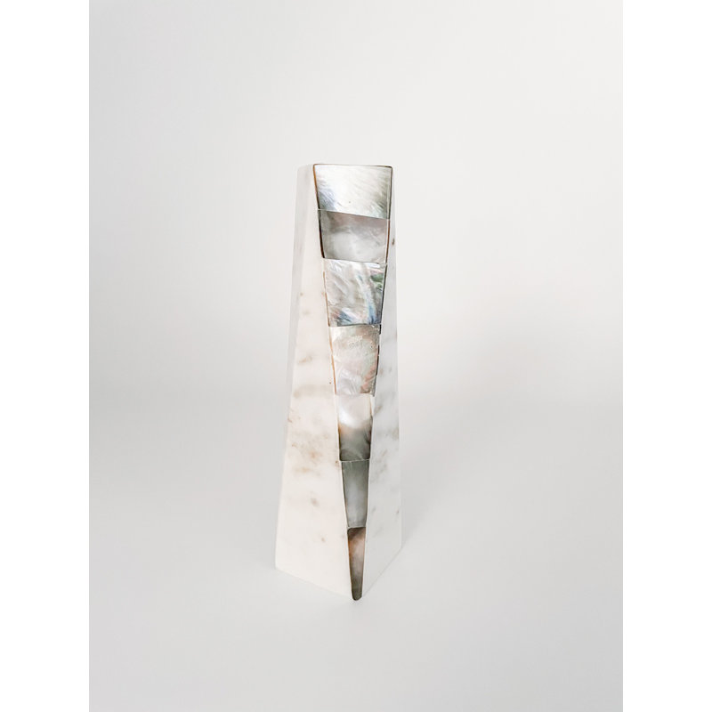 Mother Of Pearl Marble Candlestick, 8" H x 2" W x 2" D