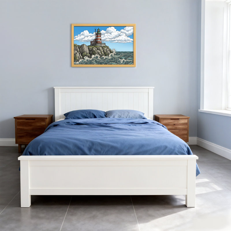 Phare sur une falaise rocheuse avec des vagues, H 12 po x l 18 po, Toile tendue, Ne s’applique pas