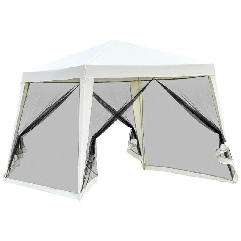 Outsunny Outdoor Canopy Tent, Slant Leg Sun Shelter With Mesh Sidewalls, Patio Tents For Parties, Cream White