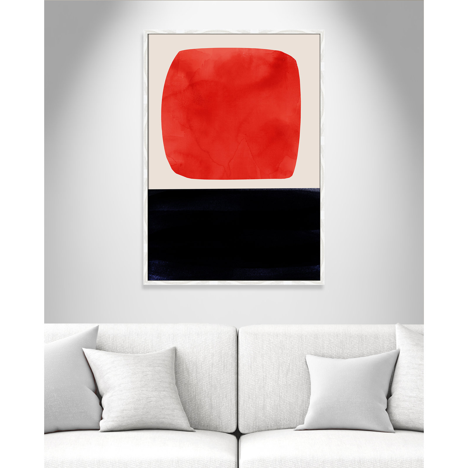 Boxed-Red Print by Aoibhne Hogan, White Wood Grain Paper, 41.5" H x 29.5" W x 0.75" D