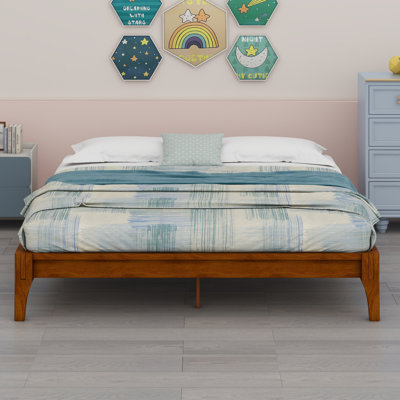 Base de lit plateforme en bois avec support en lattes de bois