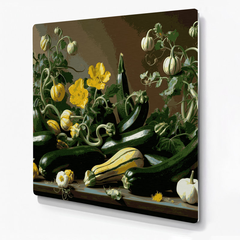 Art mural en métal vert légumes courgettes, H 16 po x l 16 po