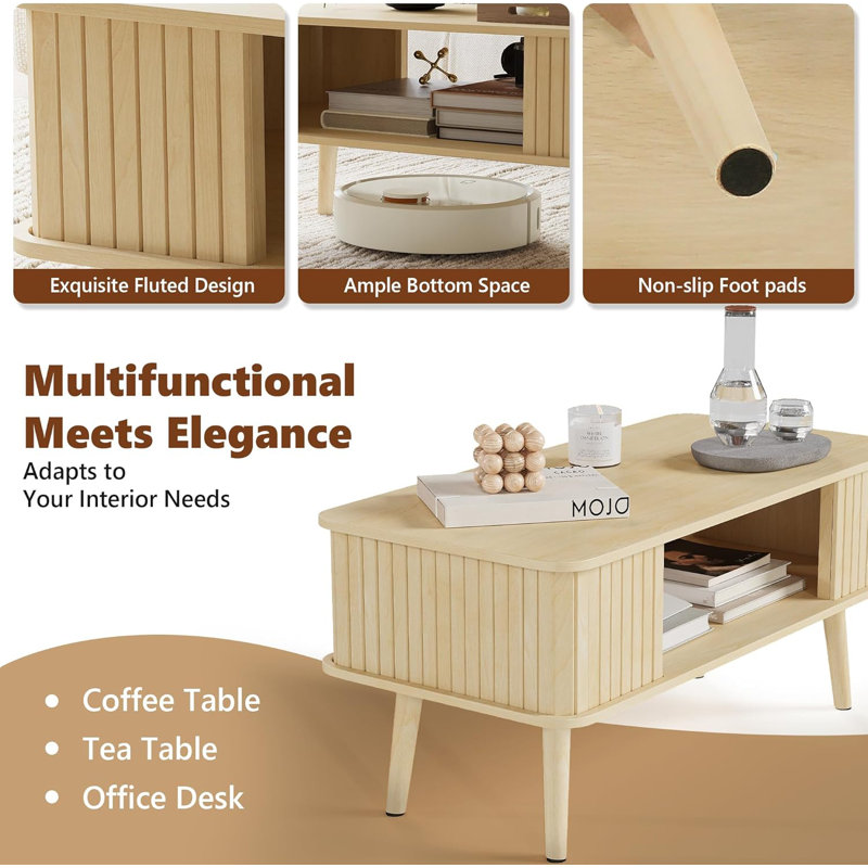 30 Inch Modern Coffee Table with Open Shelf Storage