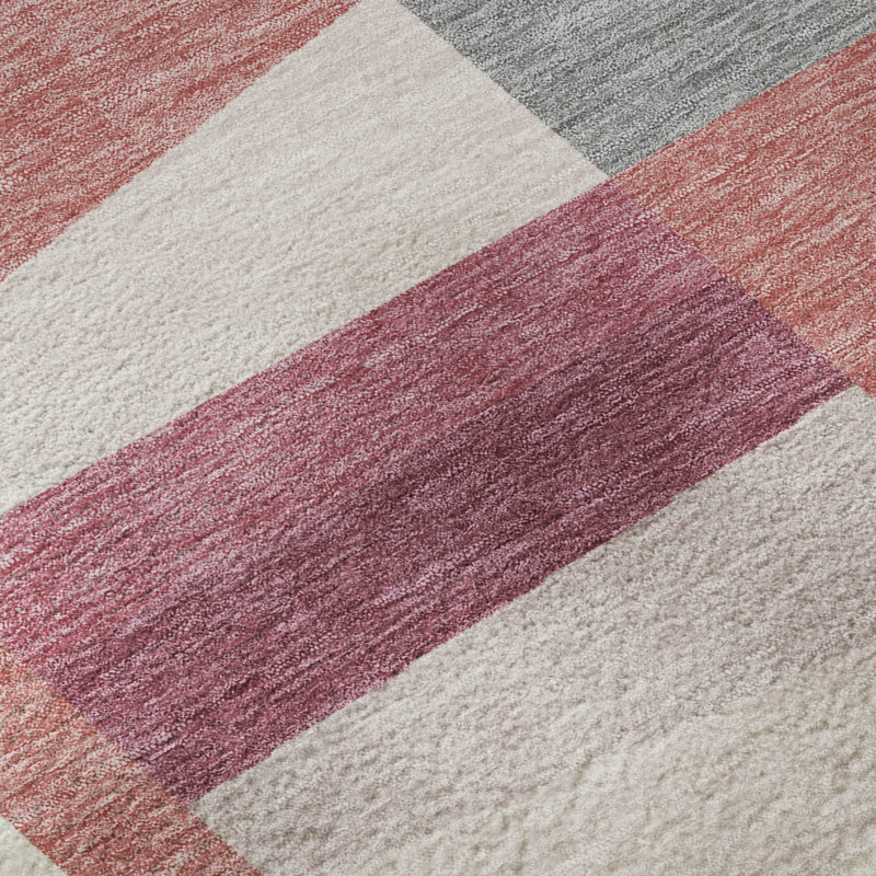 Tapis géométrique de qualité supérieure lavable à la machine Mayfield, Rosé, 10 pi x 14 pi