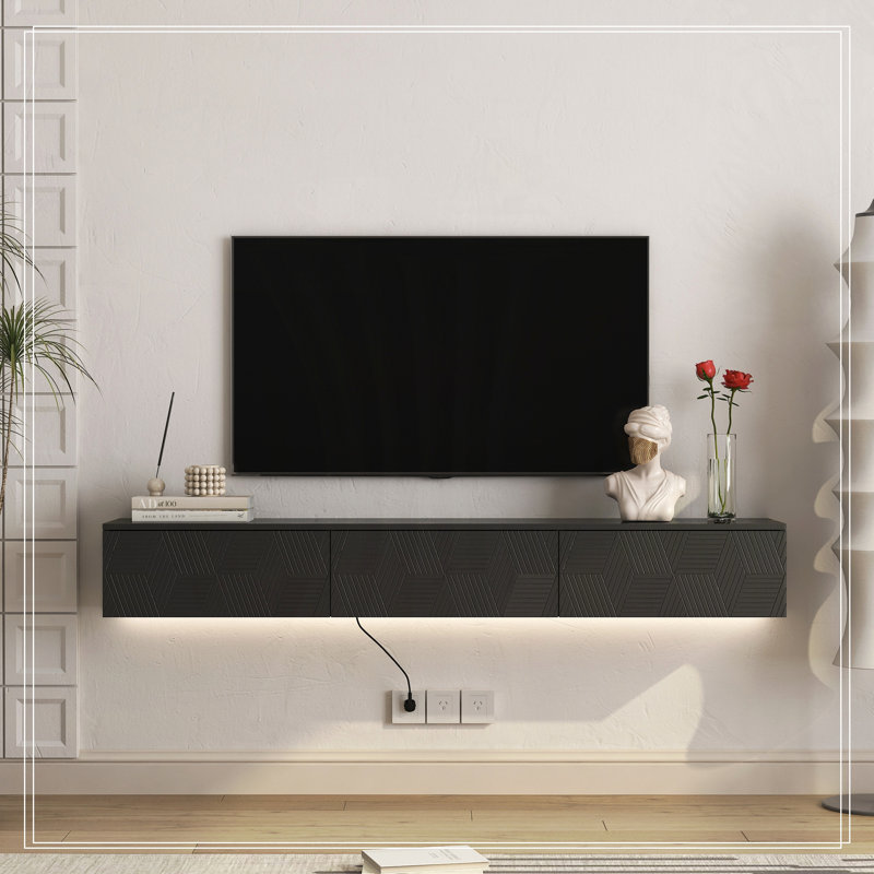 Floating TV Stand Wall Mounted with 16 Color LEDs,67" Modern TV Stand, Floating TV Cabinet Entertainment Center for 55 60 65 Inch