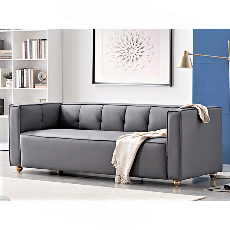 Canapé en polyester à dossier bas capitonné, élégant canapé 3 places pour les salons de style bord de mer et de campagne moderne, largeur de 87 pouces, assemblage facile