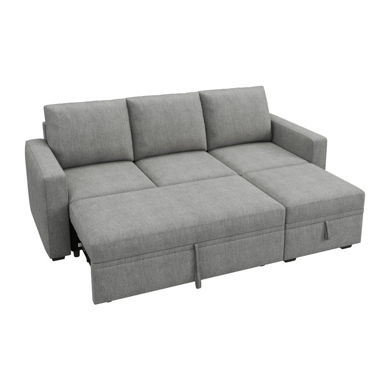 Anureet L-Shaped Sectional Modular Sofa Bed With Storage Seat, Gray Polyester Blend