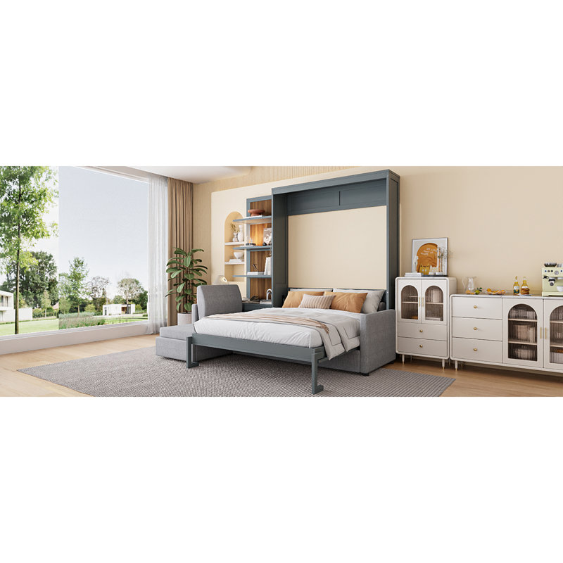 Grands lits escamotables multifonctionnels, conception moderne en MDF gris pour la maison