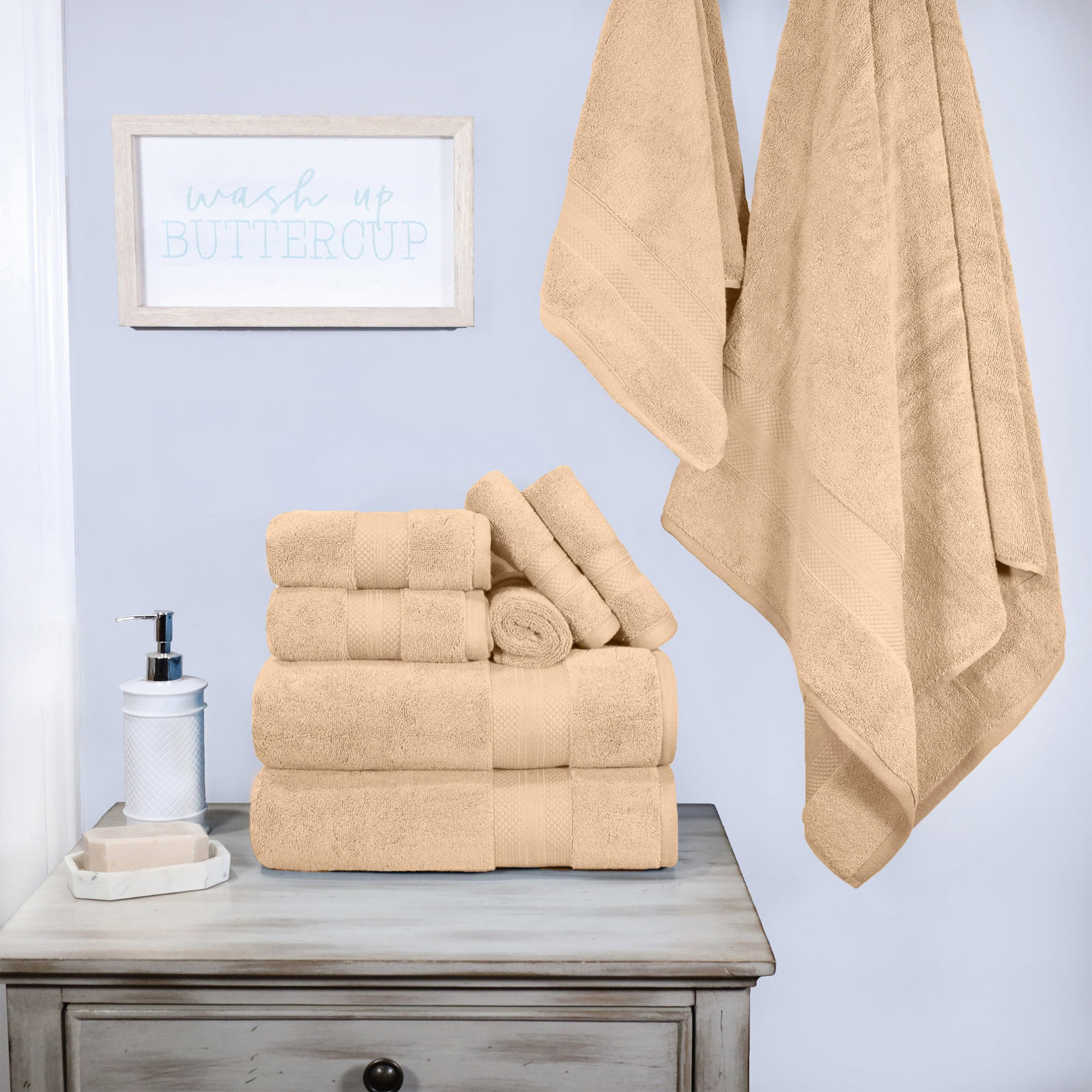 Finnian Turkish Cotton Bath Towel, Hazelnut, 9 Piece Towel Set