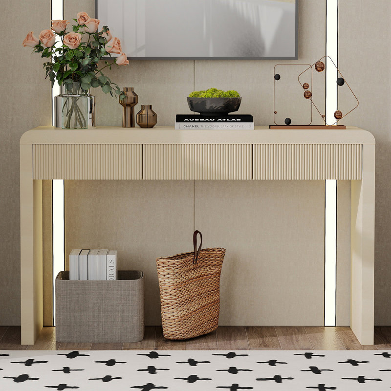 Console d'entrée rustique en bois massif avec placage en bois massif Trexm, Abricot