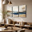 3 panneaux d'art mural neutre bleu abstrait au bord du lac, impression sur toile-87668913