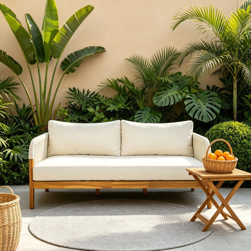 Causeuse d'extérieur moderne en corde de bois d'acacia à tissage de corde avec sièges profonds et coussins, Gris