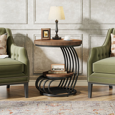 2-Tier Round End Table, Small Side Table for Living Room