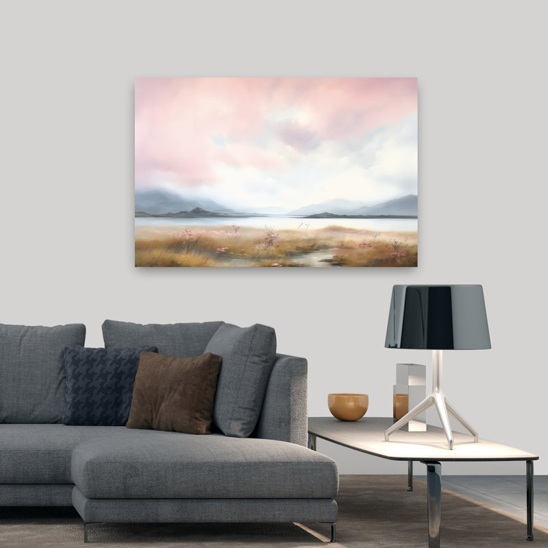 «Pink Skies Dreamy Tranquil», art contemporain, H 32 po x l 48 po