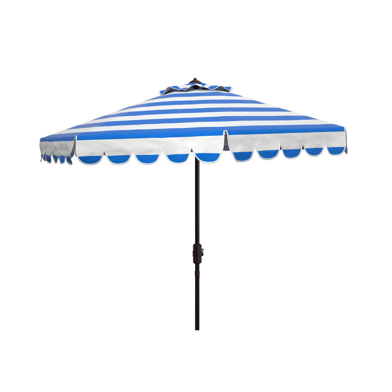 Parasol de marché Natalee de 108 po à bord festonné et à toit inclinable, Rayures bleu Pacifique/Blanc